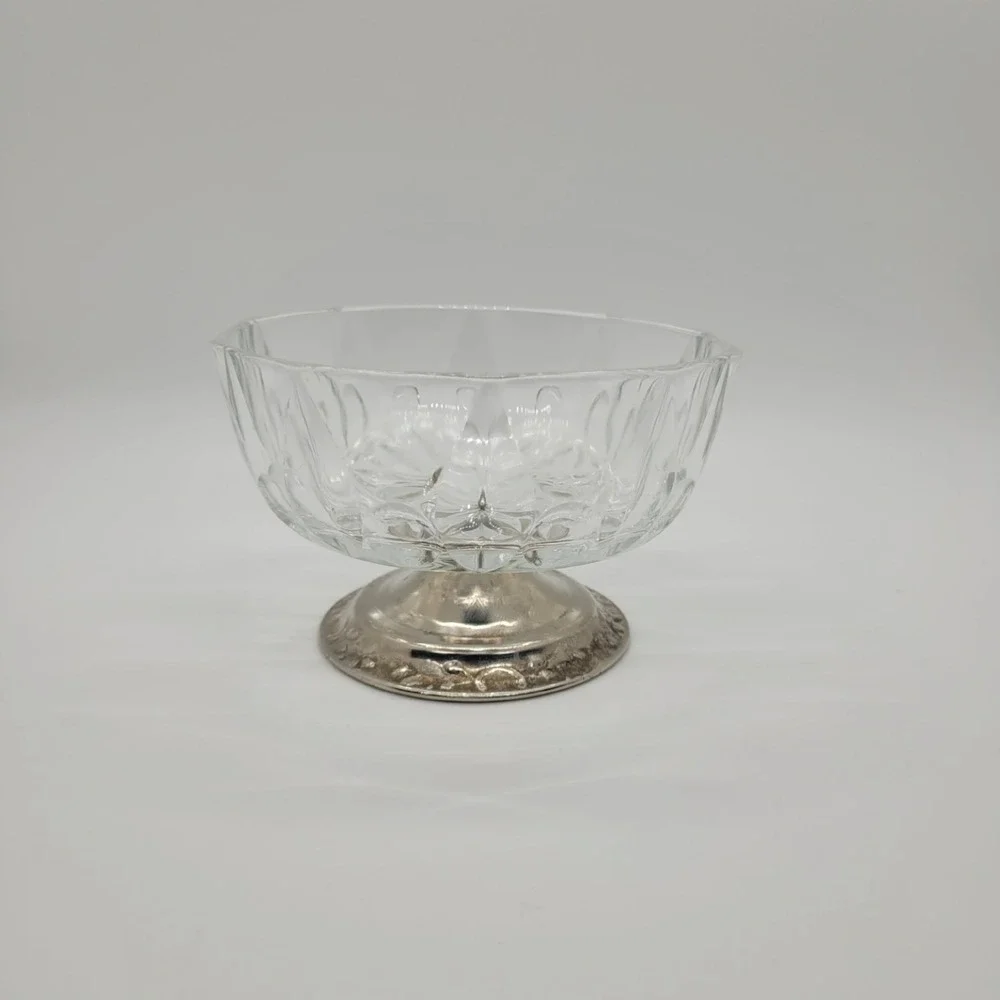 Vintage Reims France Cut Glass Crystal Candy Dish Silver Plated Footed‎ Compote